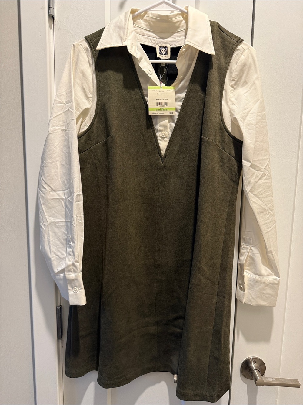Anne Klein Olive and White Layered Dress